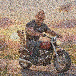 a wholesome cottagecore illustration of a happy cartoon Dwayne The Rock Johnson riding his motorcycle into the American sunset with his dog, studio Ghibli, Pixar and Disney animation, sharp, Rendered in Redshift and Unreal Engine 5 by Greg Rutkowski, Bloom, dramatic lighting
