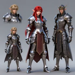 portrait character design a female elven cleric with red hair, metal armor, style of final fantasy and kingdom hearts and arcane, 3 d animation demo reel, portrait studio lighting by jessica rossier and brian froud and gaston bussiere,
