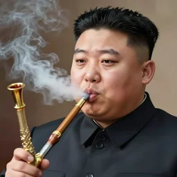 a highly detailed beautiful portrait of kim jong un smoking on a bong