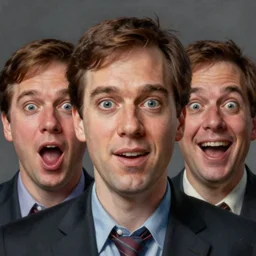 hyper realistic, surreal, portrait of michael scott making silly absurd faces, painted by greg rutkowski, wlop, loish,