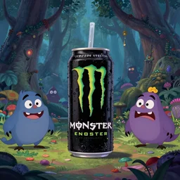 Movie frame from the one big edgy Monster Energy drink coloured Disney animated motion picture released in 1937, beautiful enchanted forest full of evil Monster energy drink critters, directed by Walt Disney energy drink, highly detailed background paintings by Thomas Kinkade