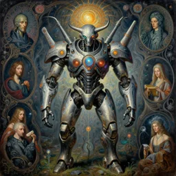 highly detailed portrait of an optical illusion dmt entity mecha, painting by gaston bussiere, craig mullins, j. c. leyendecker, lights, art by ernst haeckel, john william godward, hammershøi, alex grey, dmt, symmetric, masterpiece