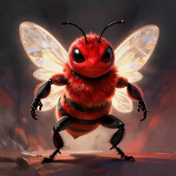 Anthromorphic Bee Character with Crimson and Black color scheme in a menacing pose, digital drawing