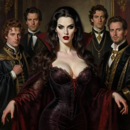 majestic gracious regal aristocratic brunette female vampire portrait, indoor setting, atmospheric lighting, painted, voluptuous, menacing, intricate, volumetric lighting, beautiful, rich deep colours masterpiece, sharp focus, ultra detailed, by leesha hannigan, ross tran, thierry doizon, kai carpenter, ignacio fernandez rios
