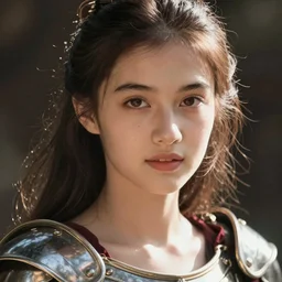 close - up portrait of beautiful young woman dressed gladiator with metallic armor, art by ingres jean auguste dominique