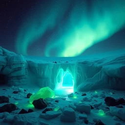 bioluminescent temporal cold biome fracture scene