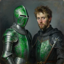 sir gawain next to the green knight. a 2 4. facial expression. artgerm. high detail. beksinski. ultrarealism. oil on canvas