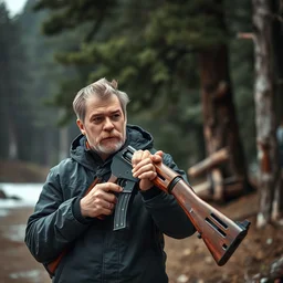 photograph of elon musk holding an ak - 4 7