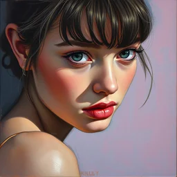 portrait of a beautiful girl,, intimate, pastel shades, beautiful face, rule of thirds, spotlight, expressive, passionate, by greg rutkowski, by jeremy mann, by francoise nielly, by vincent van gogh, oil painting