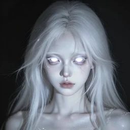 a douyin egirl face glowing white eyes white skin grunge evil cute kawaii