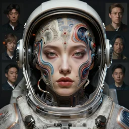 full shot of a woman monster astronaut defined facial features, intricate abstract. cyberpunk, symmetrical facial features. by ruan jia and artgerm and range murata and wlop and ross tran and william - adolphe bouguereau and beeple. key art. fantasy illustration. award winning, artstation, intricate details, realistic, hyperdetailed, 8 k resolution.