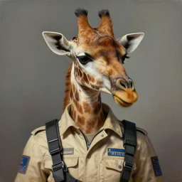 epic professional digital art of female human - giraffe hybrid animal wearing airforce suit, humanoid giraffe head, giraffe ears, painting, by leesha hannigan, iris van herpen, artstation, cgsociety, wlop, epic, much wow, much detail, gorgeous, detailed, cinematic, masterpiece