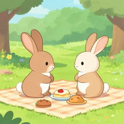 two rabbits in love with each other are having a picnic in the park, disney
