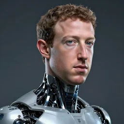 Mark Zuckerberg half human half android, portrait, sci-fi, cyborg