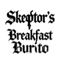 Text Logo for Black Metal band named Skeletor's Breakfast Burrito. Wordmark. Logotype.