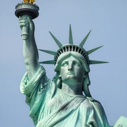 a realistic painting of the statue of liberty as a real person