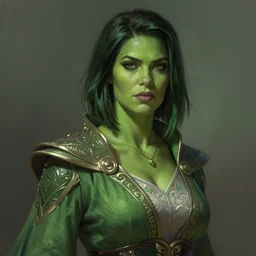 painted portrait of rugged green she - hulk, short hair, upper body, robe fantasy intricate elegant highly detailed digital painting, artstation, concept art, smooth, atmospheric lighting sharp focus illustration art by craig mullins greg rutkowski