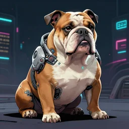 « a comic styled cyborg bulldog sitting down, cyberpunk digital art by greg rutkowsky, illustration, sharp focus, highly detailed, future tech, sketchfab »
