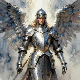 concept art of a knight gothic angel, pinterest, artstation trending, behance, watercolor, by coby whitmore, silver, laser light,