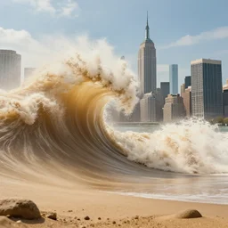 new york city buried under the sand, heavy wave, hyperdetailed, artstation, cgsociety, 8 k