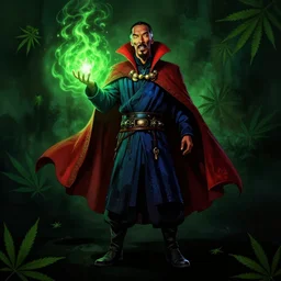 snoop dogg as doctor strange, long shadow, dark colors, green magic, marijuana leaves, marijuana, by greg rutkowski, artstation