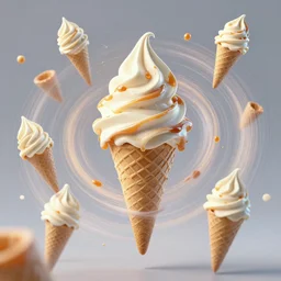 stunning person comprised of ice cream cones and vanilla ice cream caramel swirl, intricate detail, centrifugal forces, greg rutkowski, rule of thirds, octane render, trending on artstation, 6 k