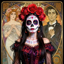 realistic detailed photograph of a cute punk Día de los Muertos girl by Mario Testino Alphonse Mucha Ayami Kojima Amano Charlie Bowater, masterpiece