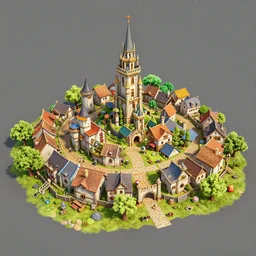 a small medieval town, 3d render, cartoony, detail, award winning render, studio lighting, octane render, unreal engine, vibrant, colorful, 8k, hd