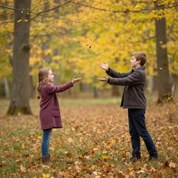 a brother and sister paying catch in autumn. phil hale. rhads. repin.