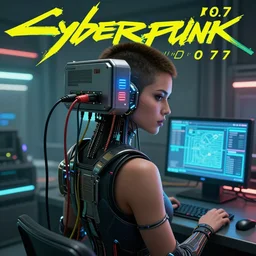 cable plugged into cyberdeck, into head, very very beautiful cyberpunk woman, computer, 1 9 7 9 omni magazine cover, style by vincent di fate, cyberpunk 2 0 7 7, very coherent, detailed, 4 k resolution, unreal engine, daz