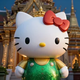 emerald buddha temple designed by hello kitty, high lights, 4 k, high detailed photography, 5 0 mm lens, depth of field, cinematic