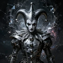 ominous front shot of a court jester character fine portrait fine portrait mesmerizing fractal hyper cubes platinum cracked dark future hyper dimensional space galactic crystal shard nebula edges elegant detailed intricate concept artstation sharp focus cinematic masterpiece temporal corruption beeple wlop lok du germ gustave dore 8 4 k scifi realistic illustration fujifilm canon eos nvidia octane illumination
