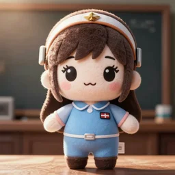 cute fumo plush of an anime girl weather girl presenter from TV