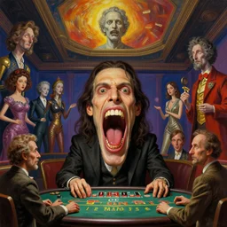 a highly detailed epic cinematic concept art cg render digital painting artwork : god of casino with big mouth. by greg rutkowski, in the style of francis bacon and syd mead and norman rockwell and beksinski, open ceiling, highly detailed, painted by francis bacon and edward hopper, painted by james gilleard, surrealism, airbrush, ilya kuvshinov, wlop, stanley artgerm, very coherent, triadic color scheme, art by takato yamamoto and james jean