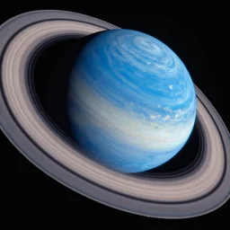 A photo of a blue planet with rings taken by Cassini