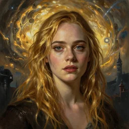 Elle Fanning in the painted world of Deus Ex, head and shoulders masterpiece, apocalypse, golden hour, cosmic horror, artstation, in the style of Andrew Wyeth and Edward Hopper and Bosch, extremely detailed