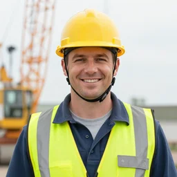 portrait of cheerful bryan craston as a crane operator, yellow hardhat, natural light, bloom, detailed face, magazine, press, photo, steve mccurry, david lazar, canon, nikon, focus