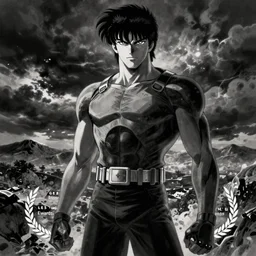 Digital painting of Devilman by Go Nagai, noir, Les Edwards