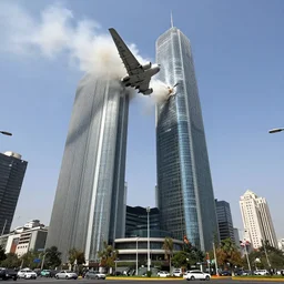 a plane at high speed crashing into the costanera center in santiago de chile by john berkey