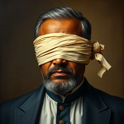 highly detailed potrait of modern srilankan politician blindfolded eyes from cloth in baroque style, painting by james jean, mullins, j. c. leyendecker, lights, art by ernst haeckel,