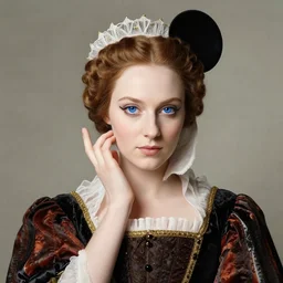 renaissance noblewoman with blue eyes and play skin in a classical portrait pose in the art style of mickey mouse