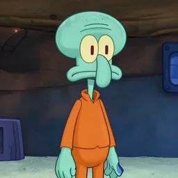 A beautiful portrait of handsome squidward in skintight orange suit, digital art by Eugene de Blaas and Ross Tran, vibrant color scheme, highly detailed, in the style of romanticism, cinematic, artstation, Greg rutkowski