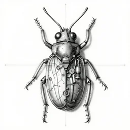 insectoid mechanism with complex mechanical parts, drawing blueprint made by Albrecht Dürer