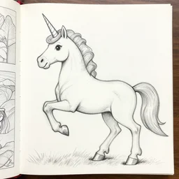 unicorn sketch by george stubbs, coloring book, skottie young, hikari shimoda