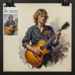 asset sheet, material study ( caricature ) guitarist ( mark ryden, hildebrandt ) ( lofi, high detail ) ( oil paint on canvas )