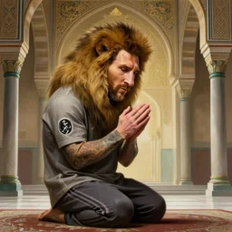 lionel messi praying in a mosque, d & d style, fantasy, intricate, elegant, highly detailed, digital painting, artstation, concept art, matte, sharp focus, illustration, art by artgerm and greg rutkowski and alphonse mucha