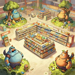 photo cartoon bd illustration comic manga painting of super market environement : 5 fantasy environement, digital painting : 1 fat brush concept sketch artist bd enki bilal : 1 0