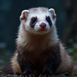 a movie still from final fantasy live action, a ferret with personality, evocative, mystical night, sharp focus, very very very very detailed, award winning, masterpiece digital painting by greg rutkowski, alex grey, marc adamus, beautiful dramatic lighting, artstation, 4 k wallpaper, style by peter deligdisch, peterdraws