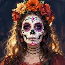 Illustration of a sugar skull day of the dead girl, art by alphonse osbert