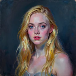Elle Fanning as an Android, oil on canvas, neon lighting, artstation, by J. C. Leyendecker and Peter Paul Rubens,